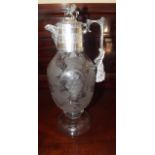 19th. C. claret jug the etched glass dec