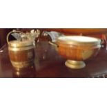 Victorian oak brass bound ice bucket and