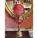 Victorian oil lamp with brass column and