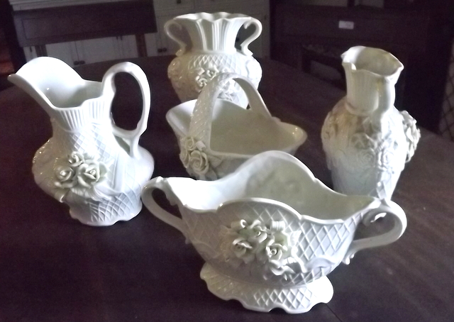 Five pieces of Belleek Style pottery