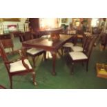Mahogany dining room table and six + two