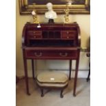 Edwardian inlaid mahogany cylinder top d