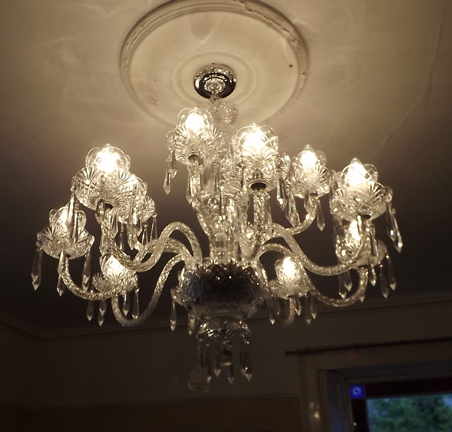 Twelve branch Irish cut glass chandelier