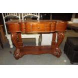 Mahogany serpentine front side table. {