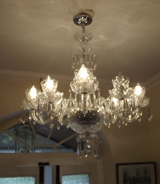 Eight branch Irish cut glass chandelier.