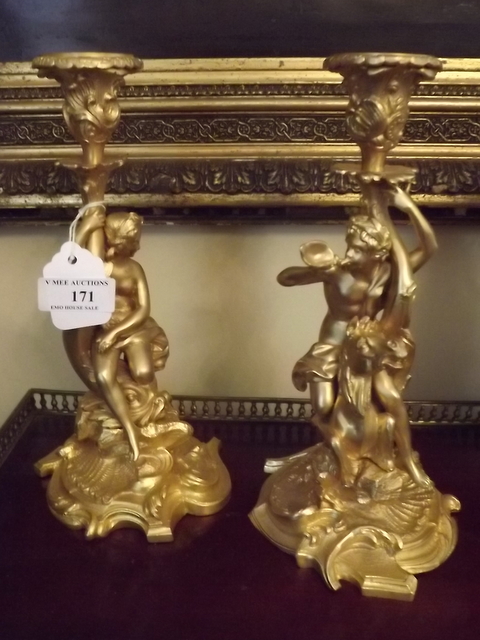 Pair of 19th. C. gilded metal candle hol