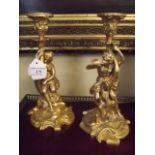 Pair of 19th. C. gilded metal candle hol