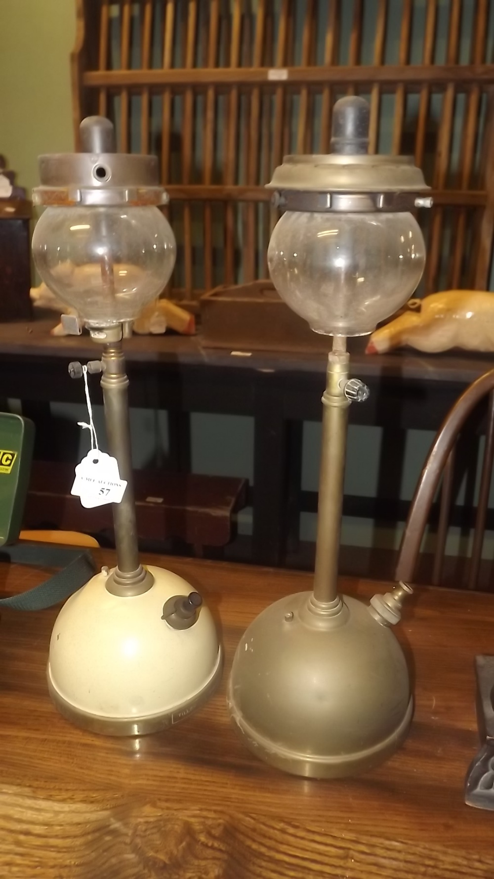 Two 19th. C. table Tilley lamps.