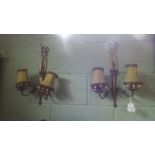 Pair of gilded wall lights { 46cm H }.