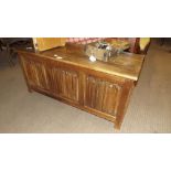 Victorian oak coffer with lift up lid. {