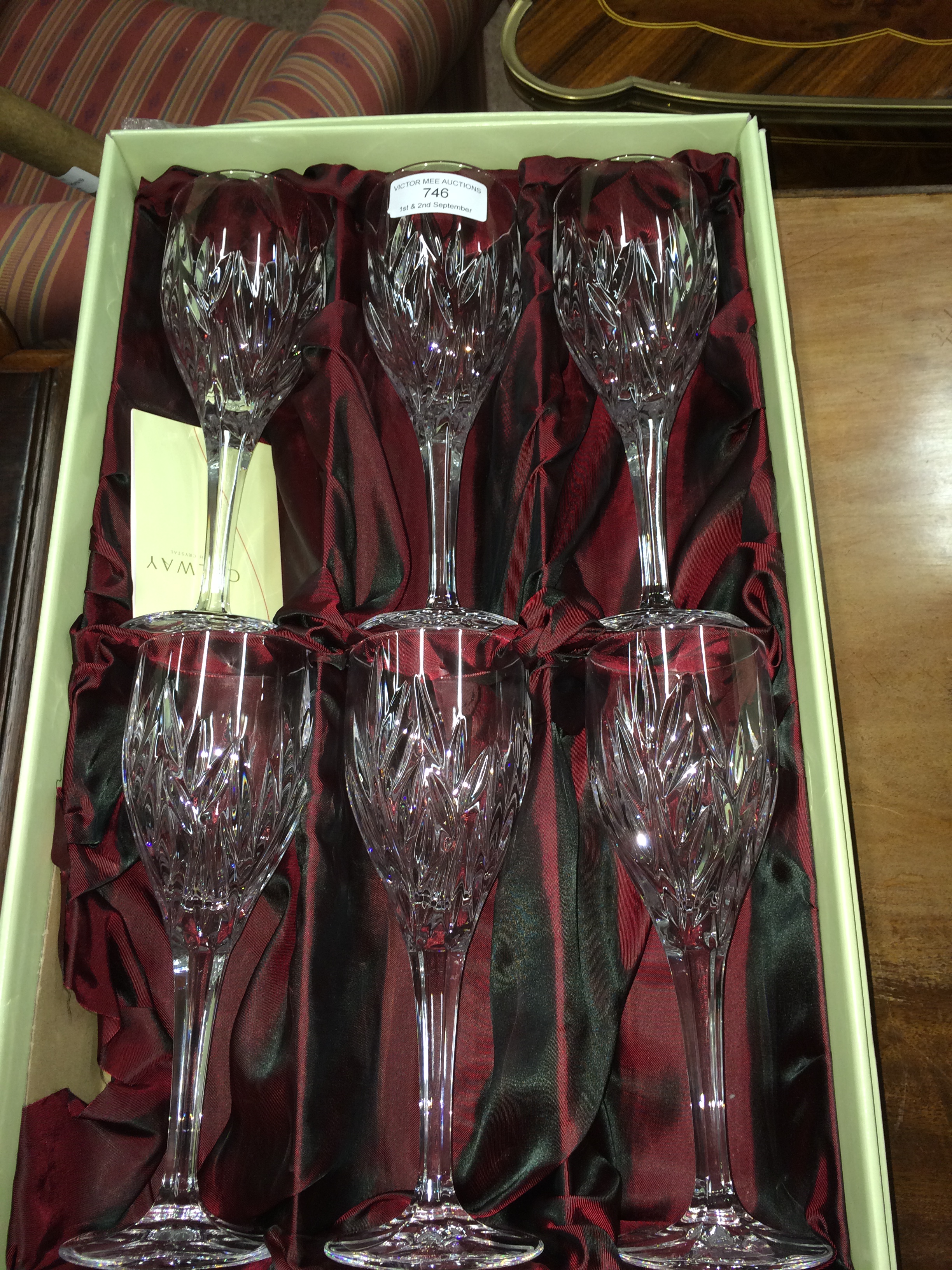 Set of six CAVAN crystal wine glasses in