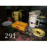 Collection of advertising jugs and ashtr