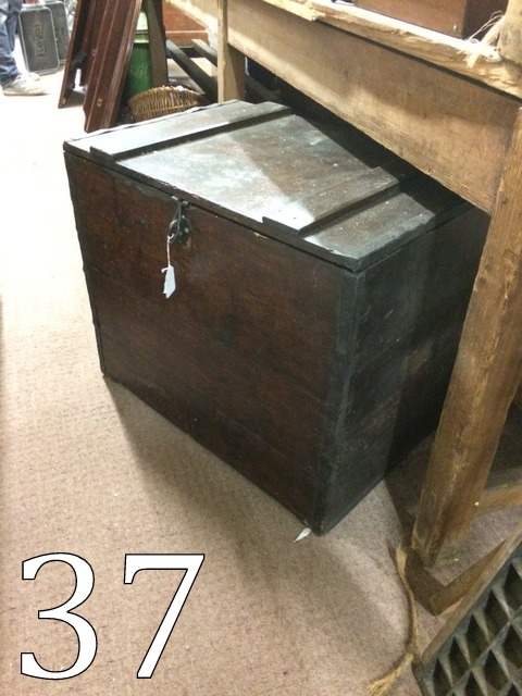 19th. C. Pine storage box bound with met