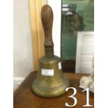 19th. C. brass school master's bell.