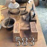 Misc. Lot of box iron glue pots weights