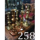 Collection of Victorian brass candlestic