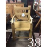 Child's pine armchair and pine cutlery b