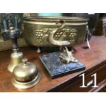 Four pieces of brass ware  - two bells j