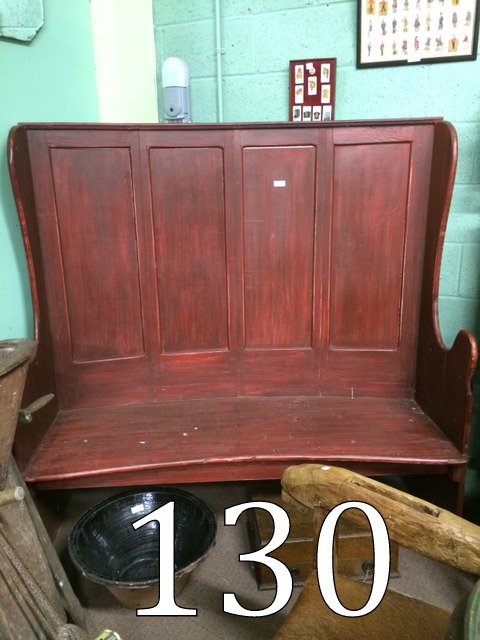 Painted pine pub settle bench with panel