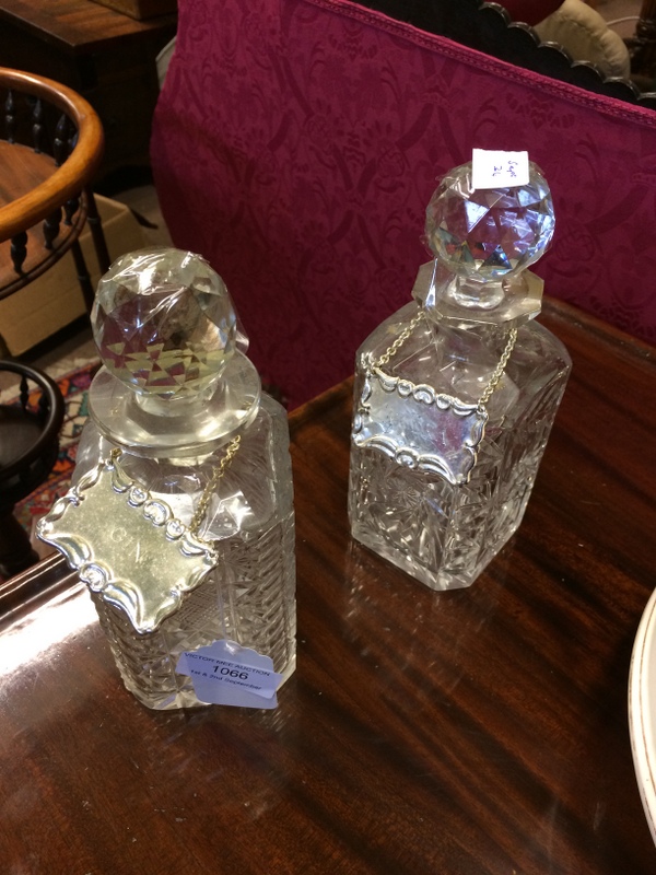 Two 19th. C. Cut glass decanters with la