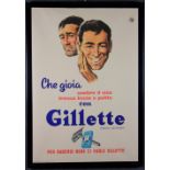 Manifesto pubblicitario ''GILETTE'' in carta applicata su tela. Grafiche Igap. Fine anni '30. In