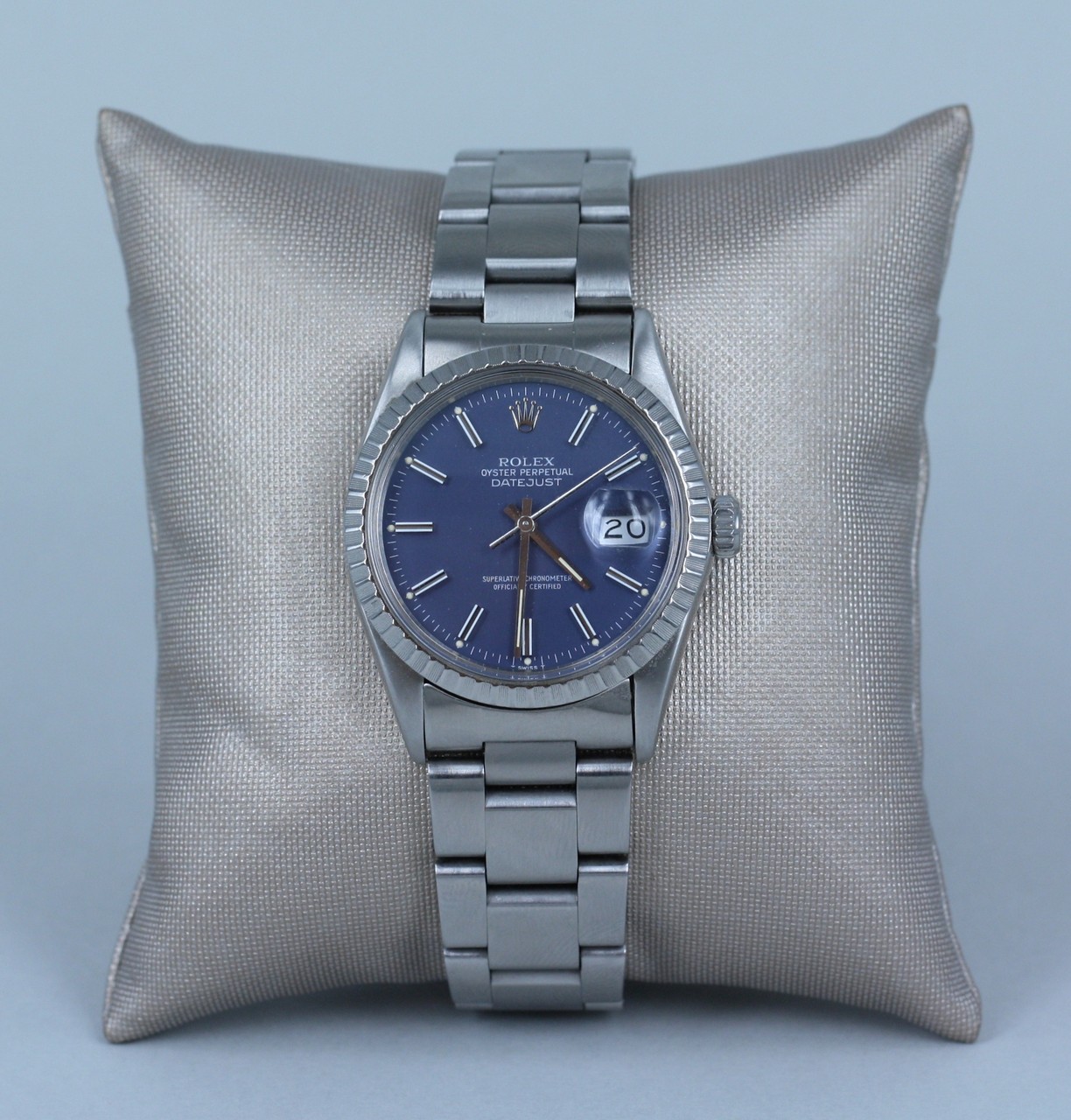 ROLEX Datejust in acciaio con bracciale originale blindato, quadrante blu originale, ref. 16030 n.