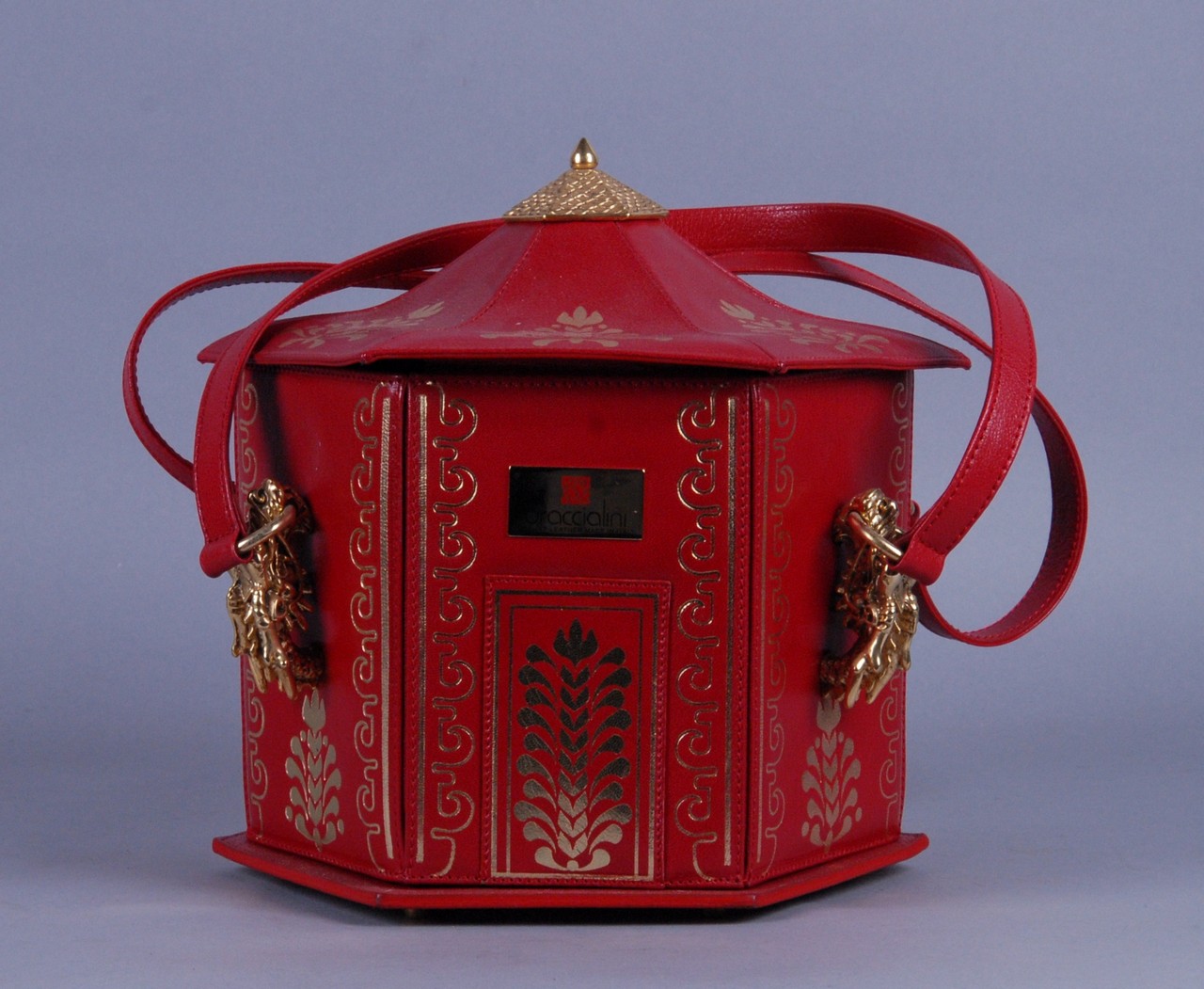 BRACCIALINI. Borsa modello 'Pagoda' in pelle rossa. Collezione 'Temi 2006'.  Mis. Lung. cm. 24 - Image 2 of 3