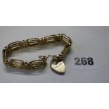 9CT GOLD BRACELET WITH HEART PADLOCK CLA