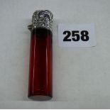 HM BIRMINGHAM SILVER RUBY GLASS CYLINDRI