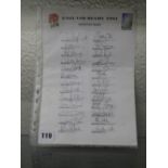 ENGLAND RUGBY 1991 WORLD CUP SQUAD SHEET