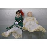 GERMAN BISQUE SHOULDER HEAD DOLL AND A D