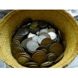 WICKER BOX OF GB PRE-DECIMAL COINAGE