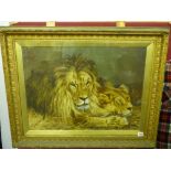 20TH CENTURY OIL ON CANVAS 'LION AND SLE