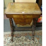 VICTORIAN WALNUT NEEDLEWORK TABLE WITH R