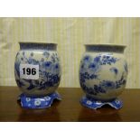 PAIR OF BLUE AND WHITE BULBOUS VASES DEC