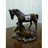 BESWICK BROWN GLOSS PRANCING HORSE AND B