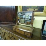 REGENCY MAHOGANY BOX TOILET MIRROR ON BOWED BASE FITTED WITH THREE DRAWERS ON BRACKET FEET 50CM X