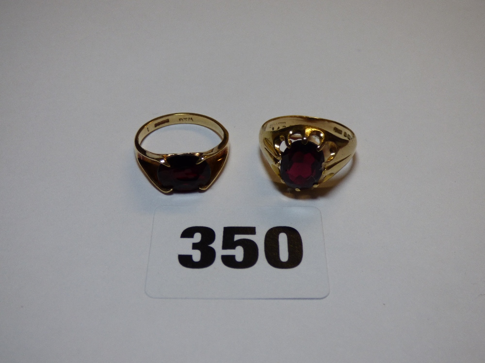 GENTLEMANS 9CT GOLD RED STONE SET RINGS SIZE N AND P 6.