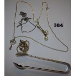 SILVER SUGAR TONGS,SILVER CHAIN WITH CELTIC CROSS,