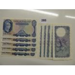 TEN PRE-DECIMAL GB £5 NOTES (NON-CONSECUTIVE)