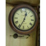 19TH CENTURY MAHOGANY CIRCULAR DROP DIAL CLOCK, FUSSEE MOVEMENT, S.