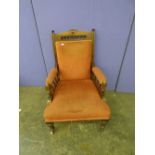 LATE 19TH CENTURY MAHOGANY PARLOUR CHAIR WITH ARMS 102CM X 67CM X 75CM