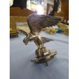 MID 20TH CENTURY CHROMIUM PLATED CAR RADIATOR CAP MASCOT OF A  SPREAD WINGED BIRD OF PREY 16CM