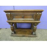 17TH CENTURY OAK LOW TABLE/ BUFFET HAVING SINGLE DRAWER  ON CARVED,