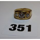 9CT GOLD 3 STONE DRESS RING SIZE V 4.