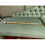 WALKING CANE WITH ANTLER HORN HANDLE AND SILVER COLLAR BAND 85CM