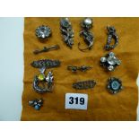 ASSORTED VINTAGE COSTUME  BROOCHES INC PASTE,SIMULATED PEARL,MARCASITE,