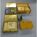 BOX OF KENSITAS SILK CARDS, TWO TINS OF CIGARETTE PACKETS/SLEEVES, DE RESZKE TIN,