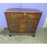 EARLY 19TH CENTURY MAHOGANY FIVE DRAWER CHEST HAVING OAK LINED BEADED DRAWERS,