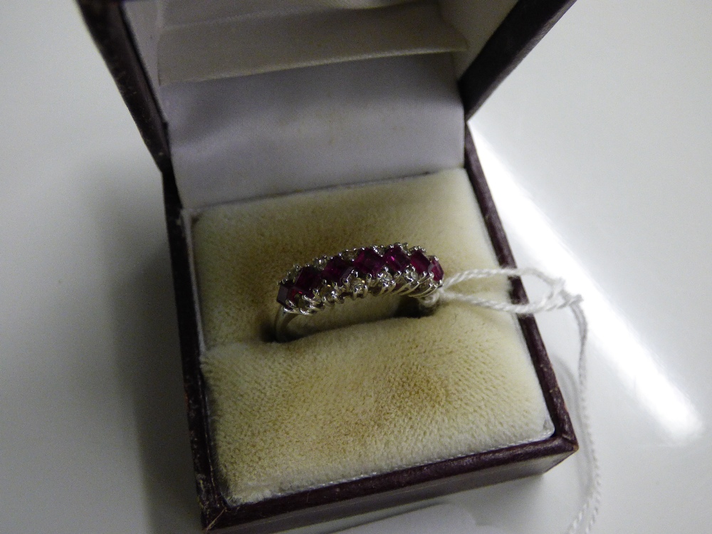 18CT WHITE GOLD RUBY AND DIAMOND RING SIZE S 3.